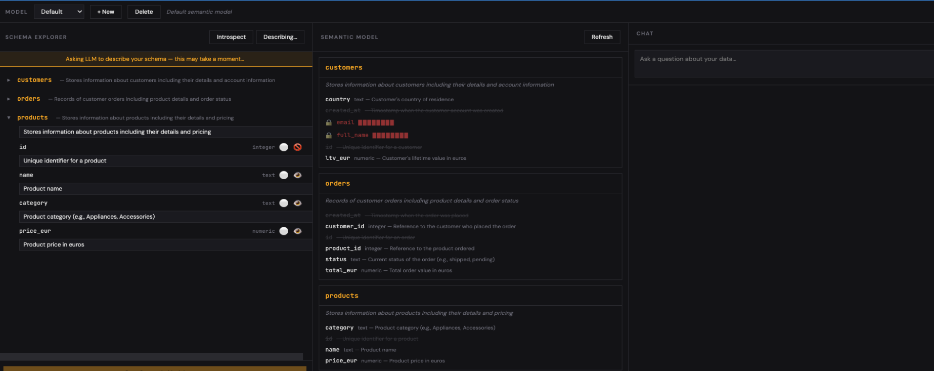 Schema exploration and auto-describe