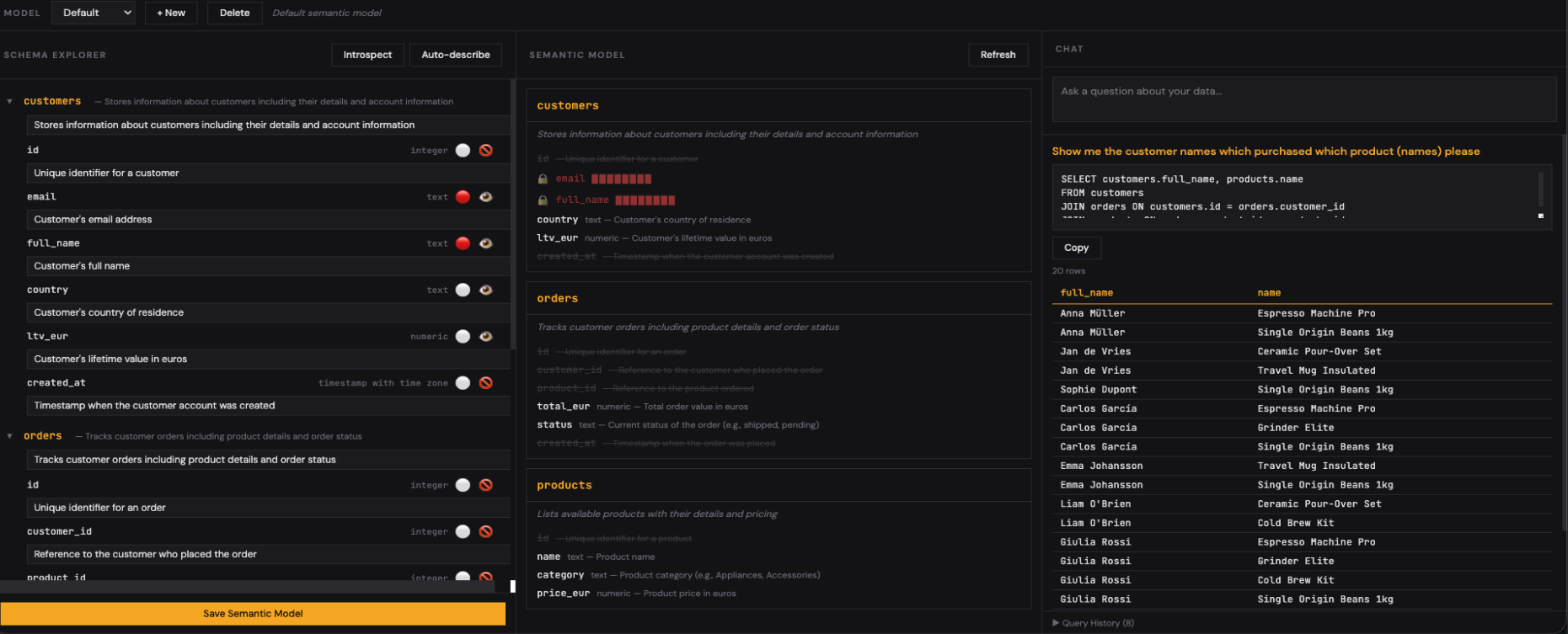 Natural language querying with SQL generation